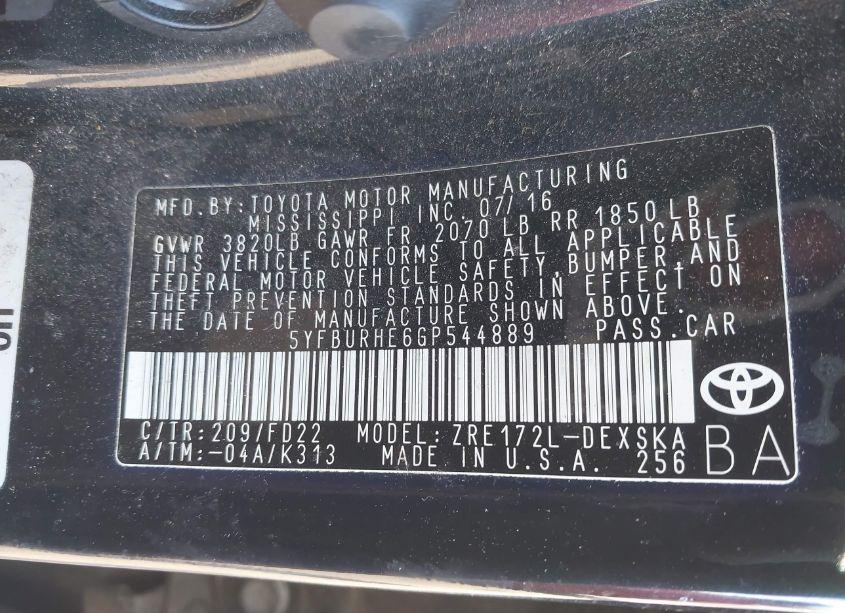 Photo 9 of 2016 Toyota Corolla S PLUS (VIN 5YFBURHE6GP544889)