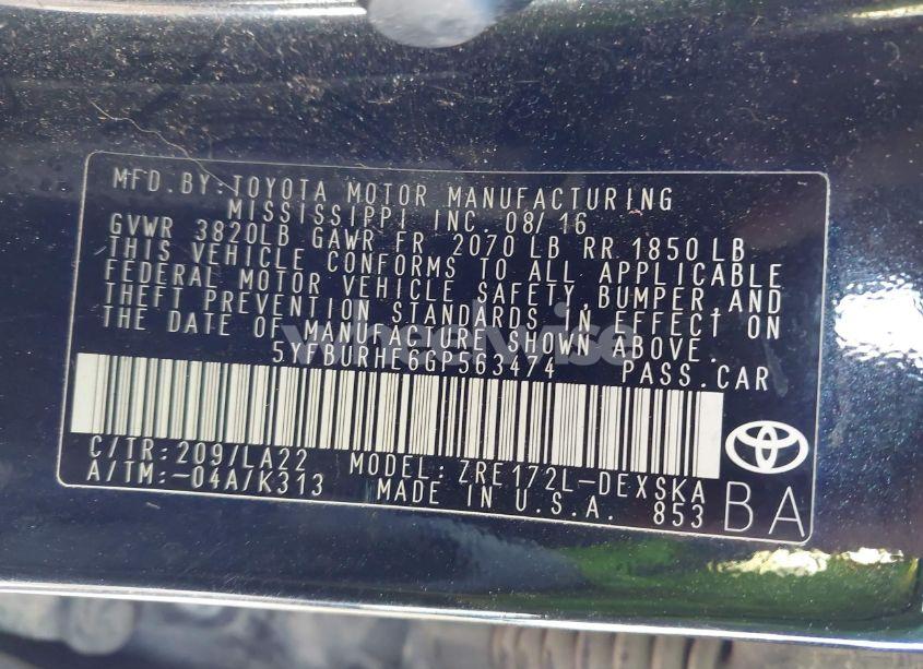 Photo 9 of 2016 Toyota Corolla S PREMIUM (VIN 5YFBURHE6GP563474)