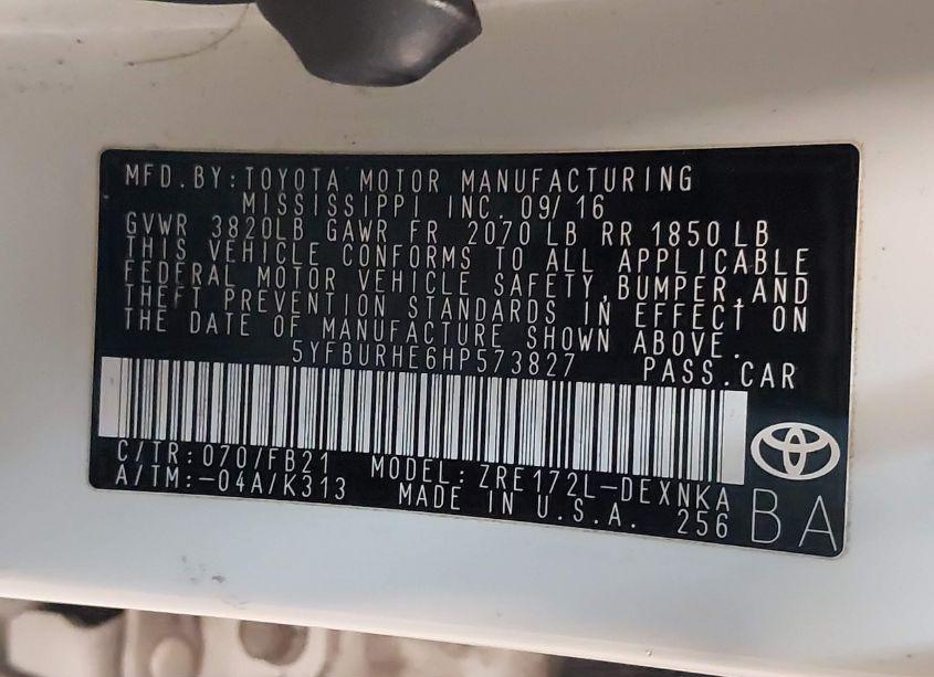 Photo 9 of 2017 Toyota Corolla LE (VIN 5YFBURHE6HP573827)