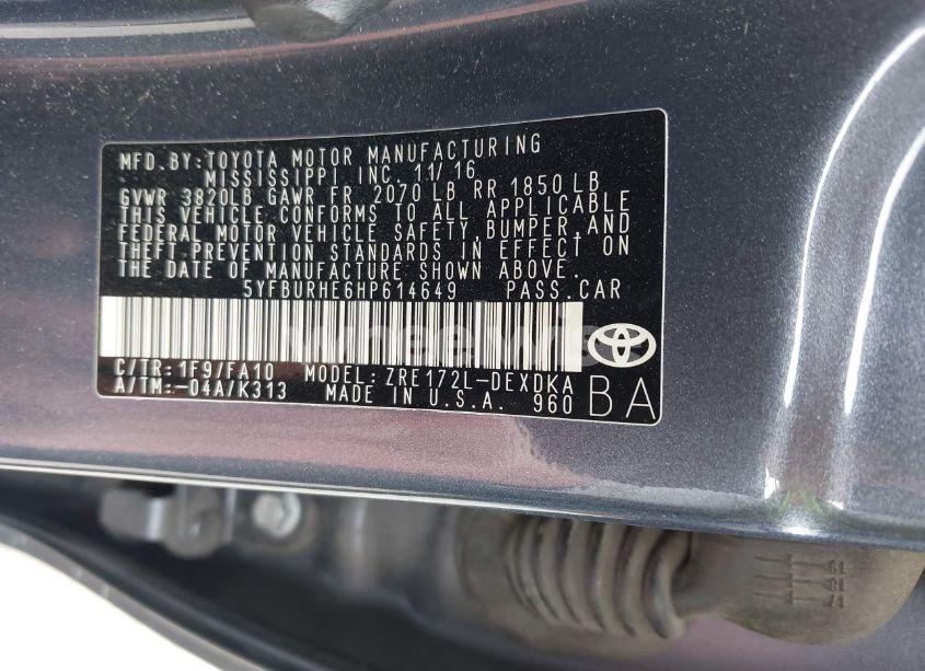 Photo 9 of 2017 Toyota Corolla L (VIN 5YFBURHE6HP614649)