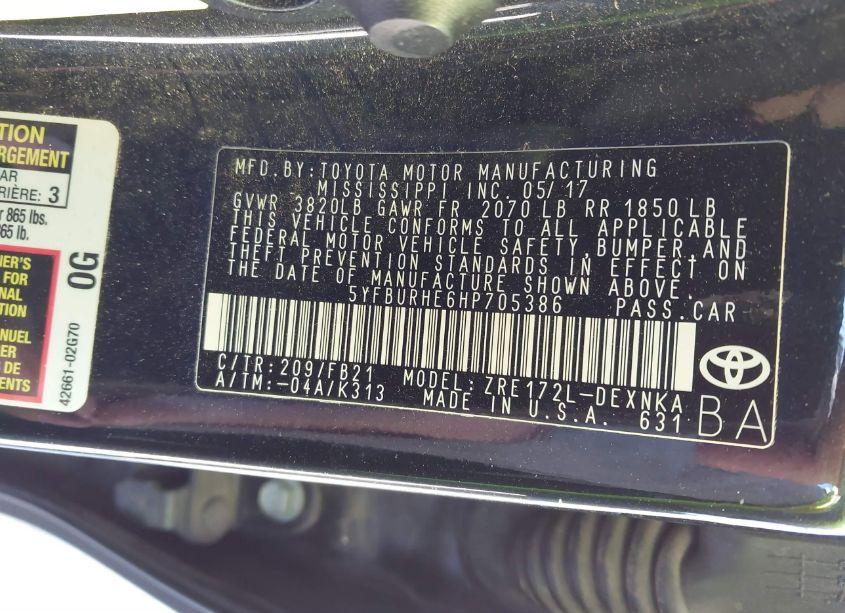 Photo 9 of 2017 Toyota Corolla LE (VIN 5YFBURHE6HP705386)