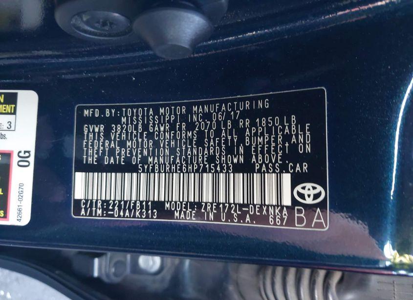 Photo 9 of 2017 Toyota Corolla LE (VIN 5YFBURHE6HP715433)