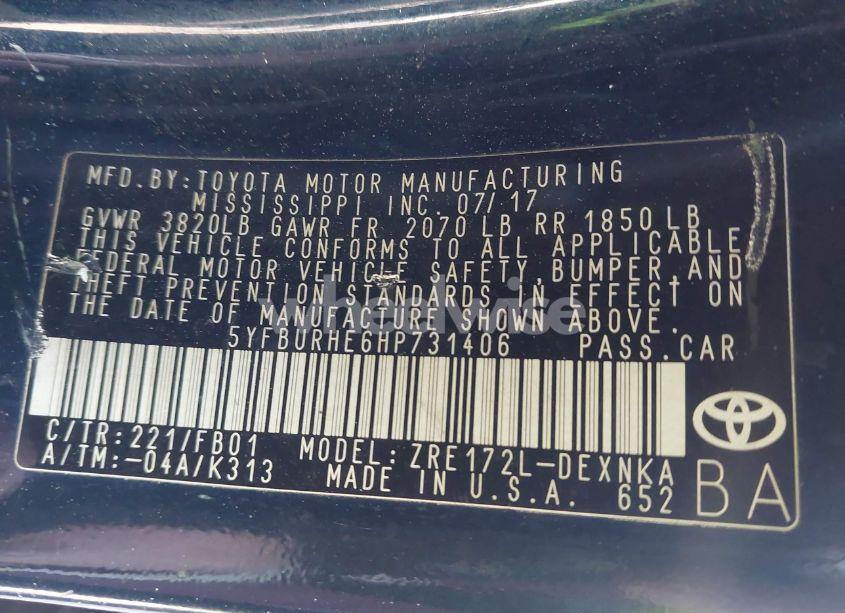 Photo 9 of 2017 Toyota Corolla LE (VIN 5YFBURHE6HP731406)