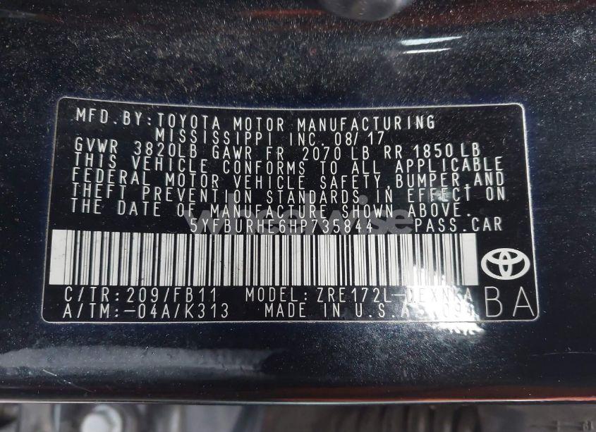 Photo 9 of 2017 Toyota Corolla LE (VIN 5YFBURHE6HP735844)