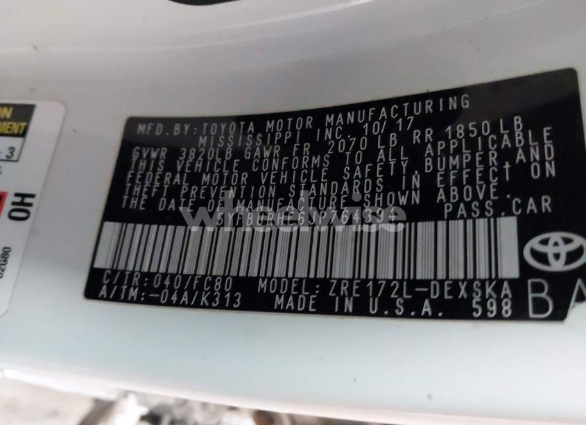 Photo 9 of 2018 Toyota Corolla SE (VIN 5YFBURHE6JP764394)