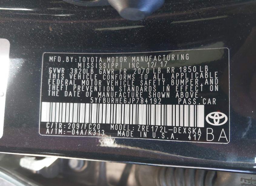 Photo 9 of 2018 Toyota Corolla SE (VIN 5YFBURHE6JP784192)