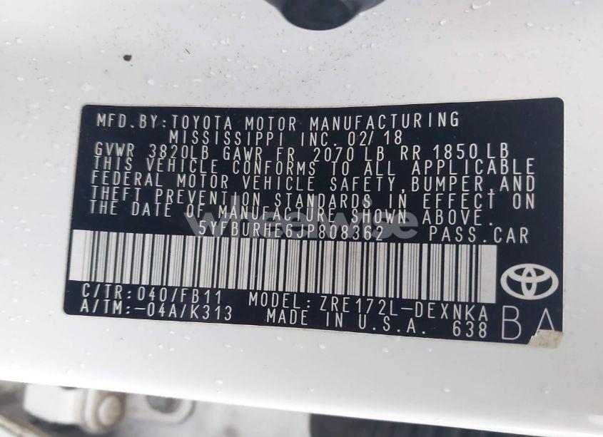 Photo 9 of 2018 Toyota Corolla LE (VIN 5YFBURHE6JP808362)