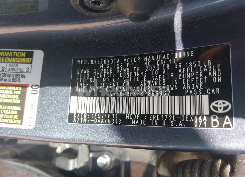 Photo 9 of 2019 Toyota Corolla LE (VIN 5YFBURHE6KP866862)