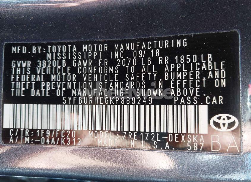 Photo 9 of 2019 Toyota Corolla SE (VIN 5YFBURHE6KP889249)