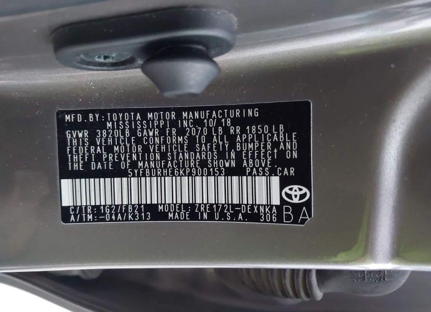 Photo 9 of 2019 Toyota Corolla LE (VIN 5YFBURHE6KP900153)