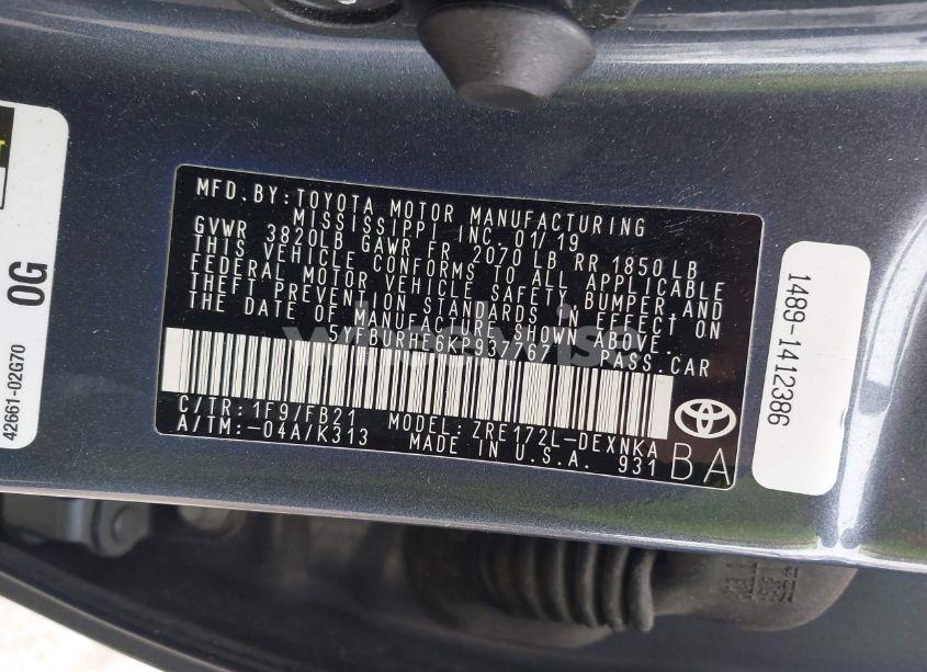 Photo 9 of 2019 Toyota Corolla LE (VIN 5YFBURHE6KP937767)