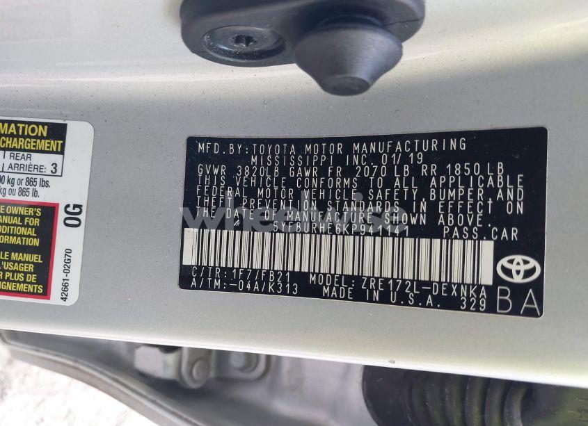 Photo 9 of 2019 Toyota Corolla LE (VIN 5YFBURHE6KP941141)