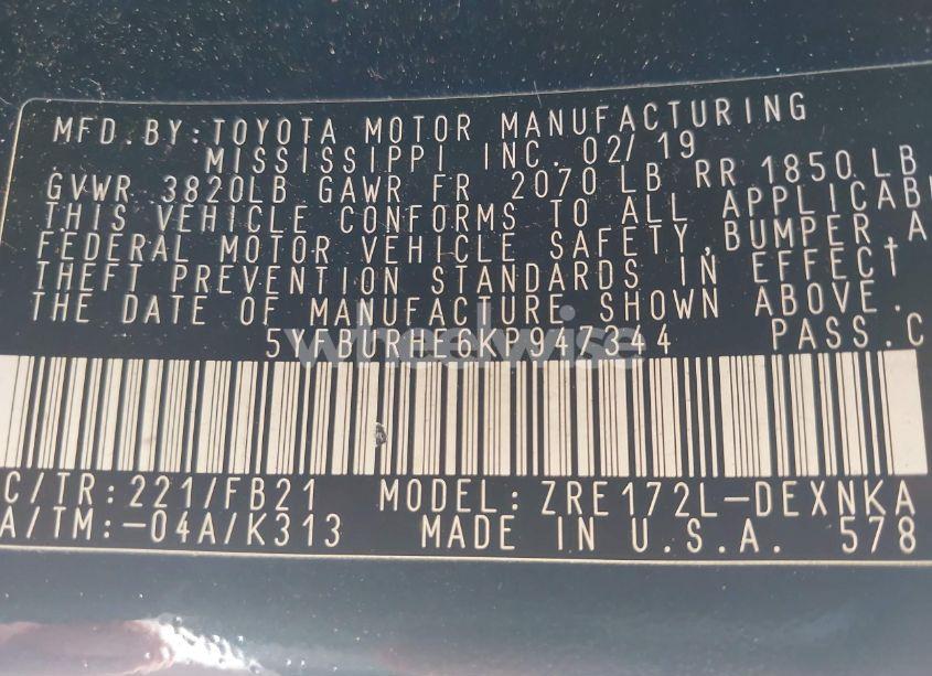 Photo 9 of 2019 Toyota Corolla LE (VIN 5YFBURHE6KP947344)