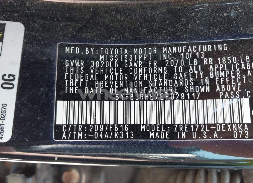 Photo 9 of 2014 Toyota Corolla LE PLUS (VIN 5YFBURHE7EP028117)