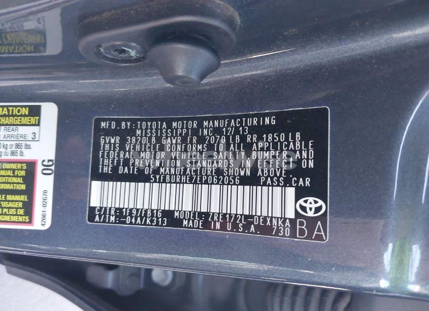 Photo 9 of 2014 Toyota Corolla LE (VIN 5YFBURHE7EP062056)