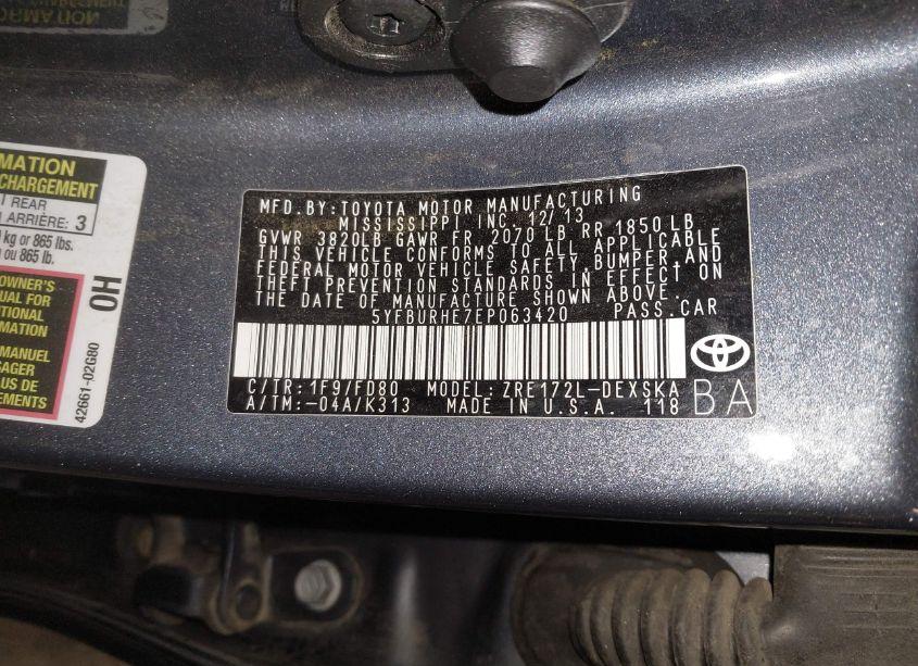 Photo 9 of 2014 Toyota Corolla S PLUS (VIN 5YFBURHE7EP063420)