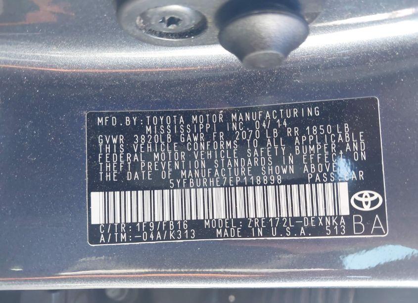 Photo 9 of 2014 Toyota Corolla LE (VIN 5YFBURHE7EP118898)