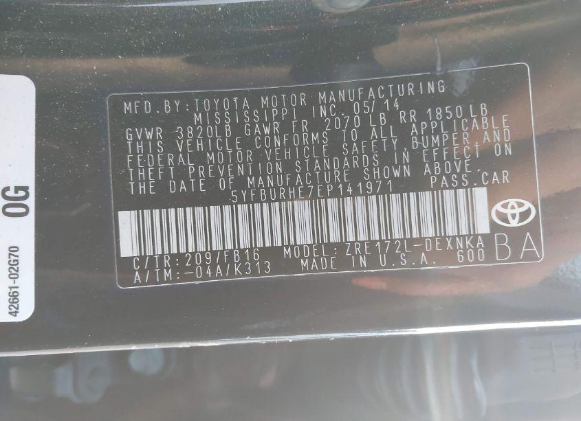 Photo 9 of 2014 Toyota Corolla LE (VIN 5YFBURHE7EP141971)