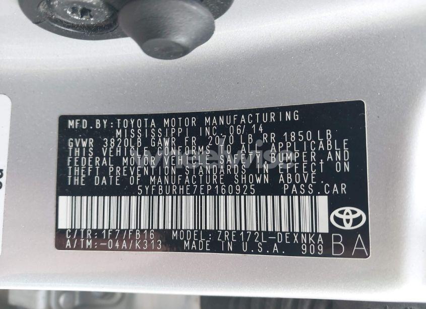 Photo 9 of 2014 Toyota Corolla LE (VIN 5YFBURHE7EP160925)