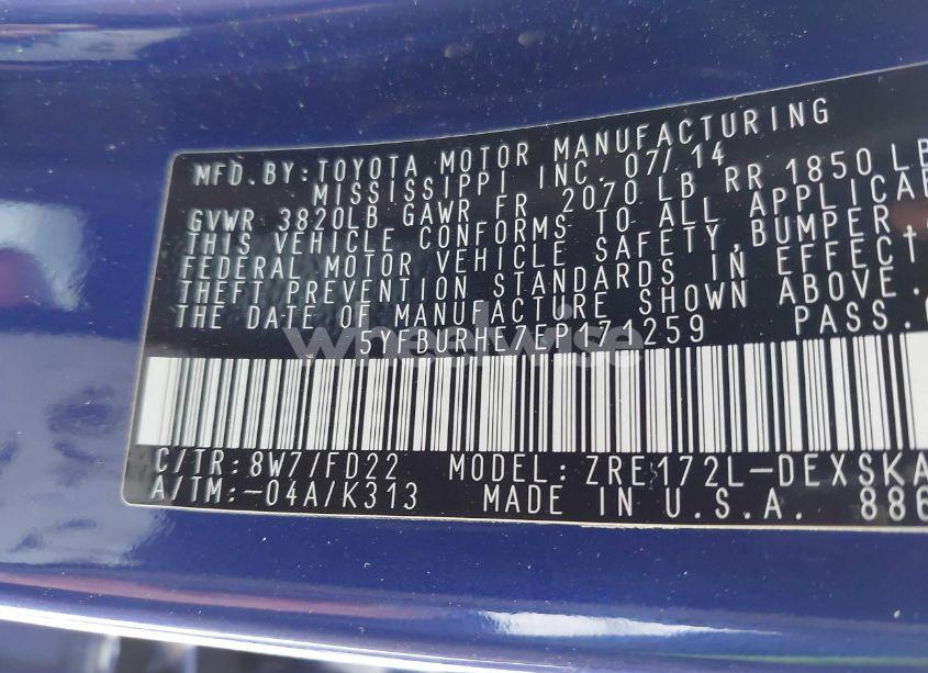 Photo 9 of 2014 Toyota Corolla S PLUS (VIN 5YFBURHE7EP171259)