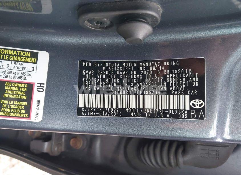 Photo 9 of 2015 Toyota Corolla S PLUS (VIN 5YFBURHE7FP185714)
