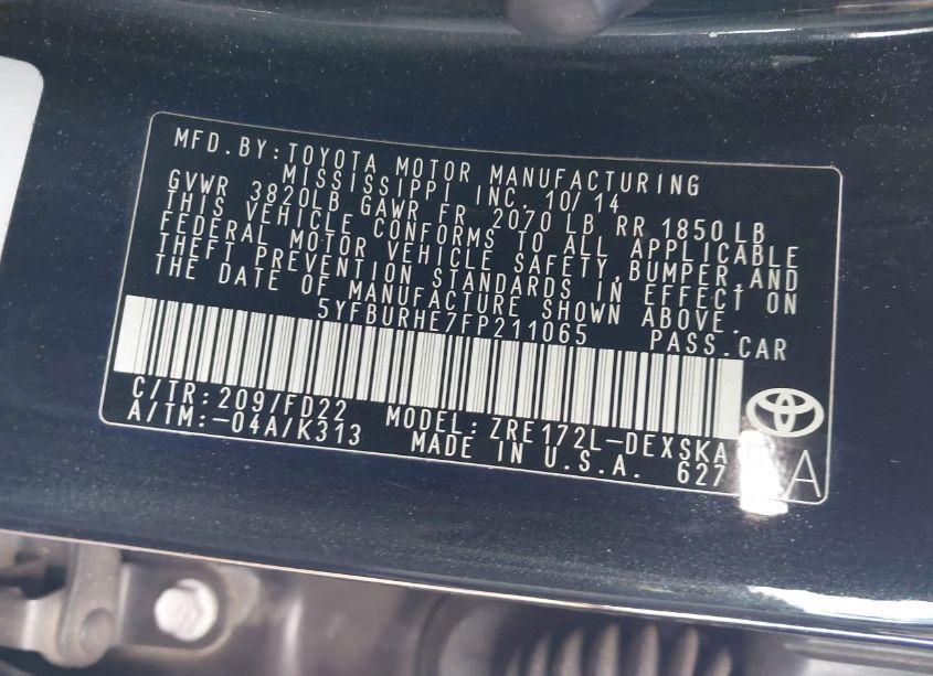 Photo 9 of 2015 Toyota Corolla S PLUS (VIN 5YFBURHE7FP211065)