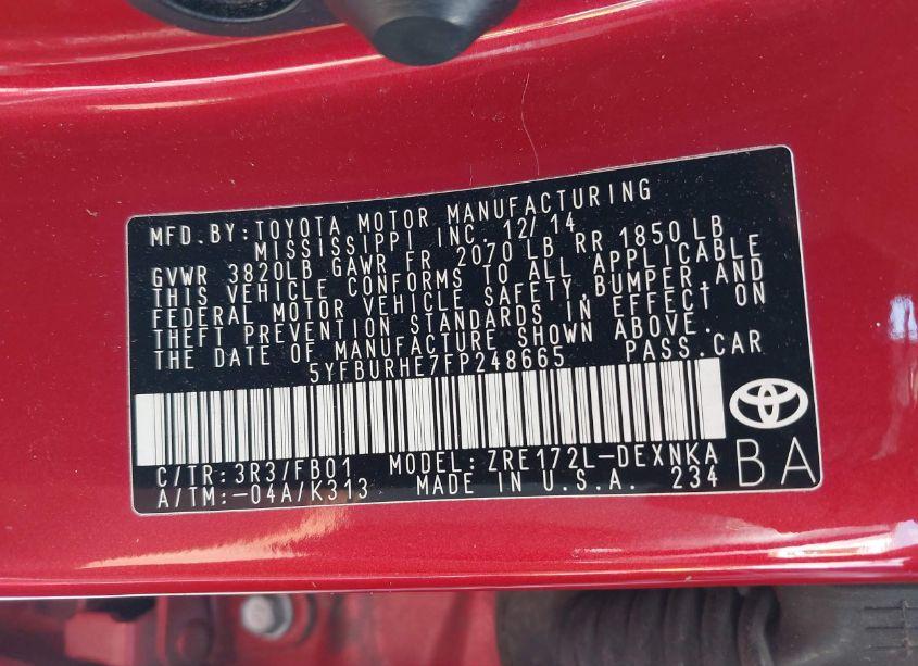 Photo 9 of 2015 Toyota Corolla LE (VIN 5YFBURHE7FP248665)