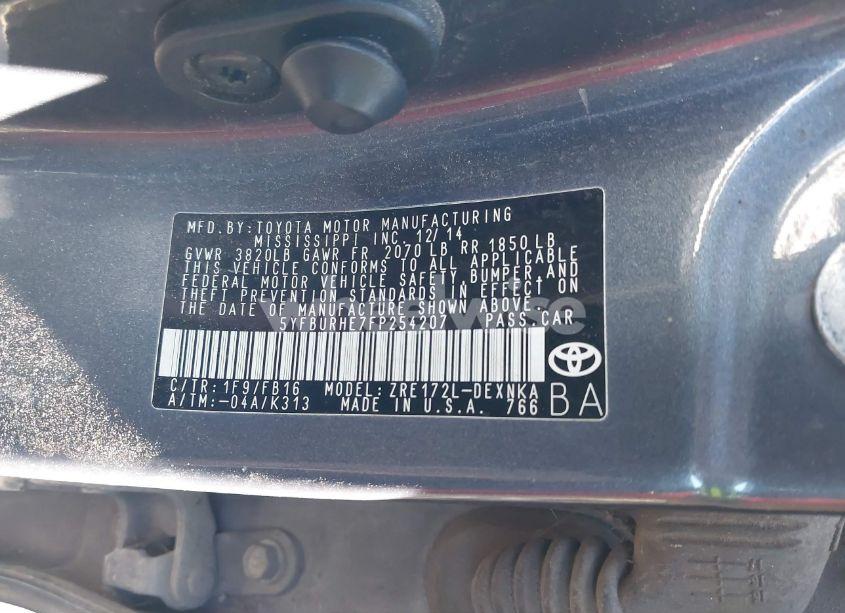 Photo 9 of 2015 Toyota Corolla LE (VIN 5YFBURHE7FP254207)