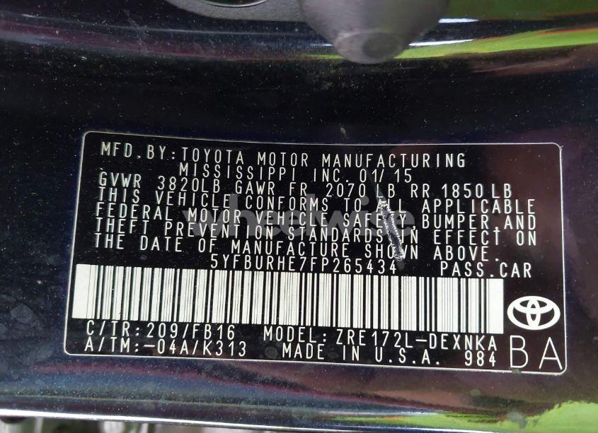 Photo 9 of 2015 Toyota Corolla LE (VIN 5YFBURHE7FP265434)