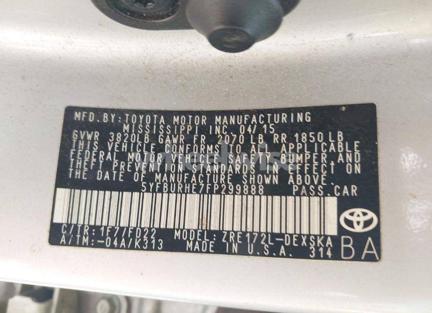 Photo 9 of 2015 Toyota Corolla S PLUS (VIN 5YFBURHE7FP299888)