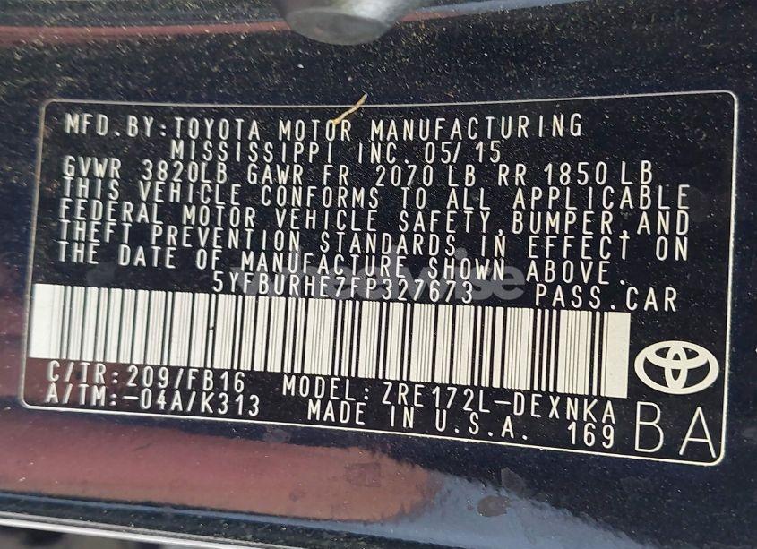 Photo 9 of 2015 Toyota Corolla LE (VIN 5YFBURHE7FP327673)