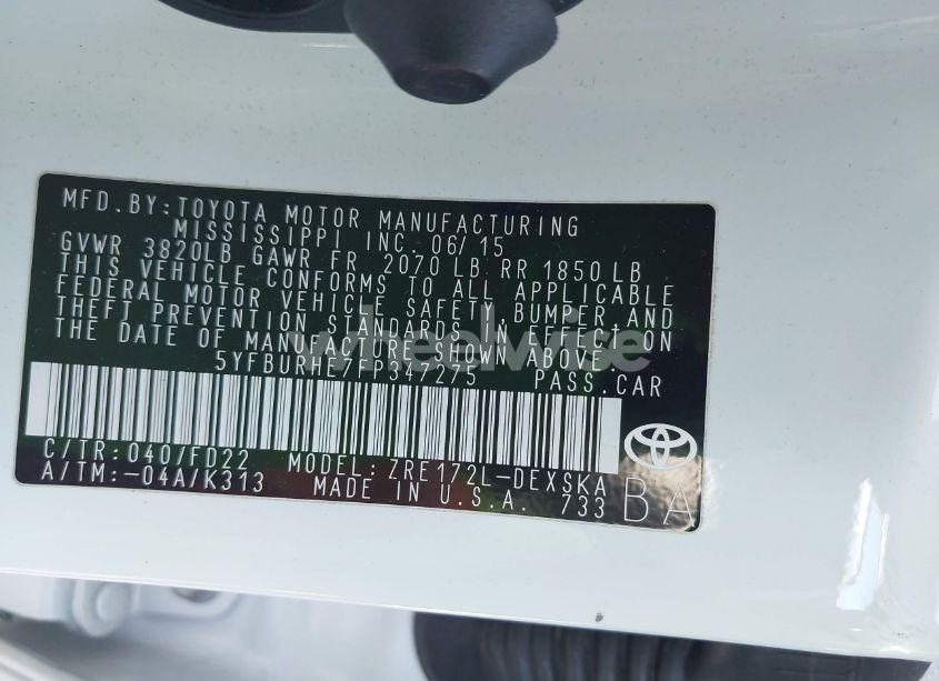 Photo 9 of 2015 Toyota Corolla S PLUS (VIN 5YFBURHE7FP347275)