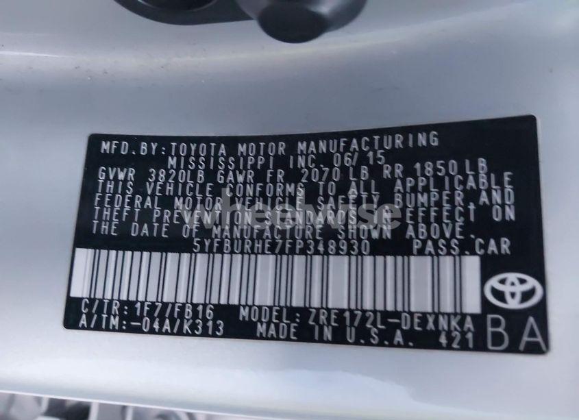 Photo 9 of 2015 Toyota Corolla LE (VIN 5YFBURHE7FP348930)