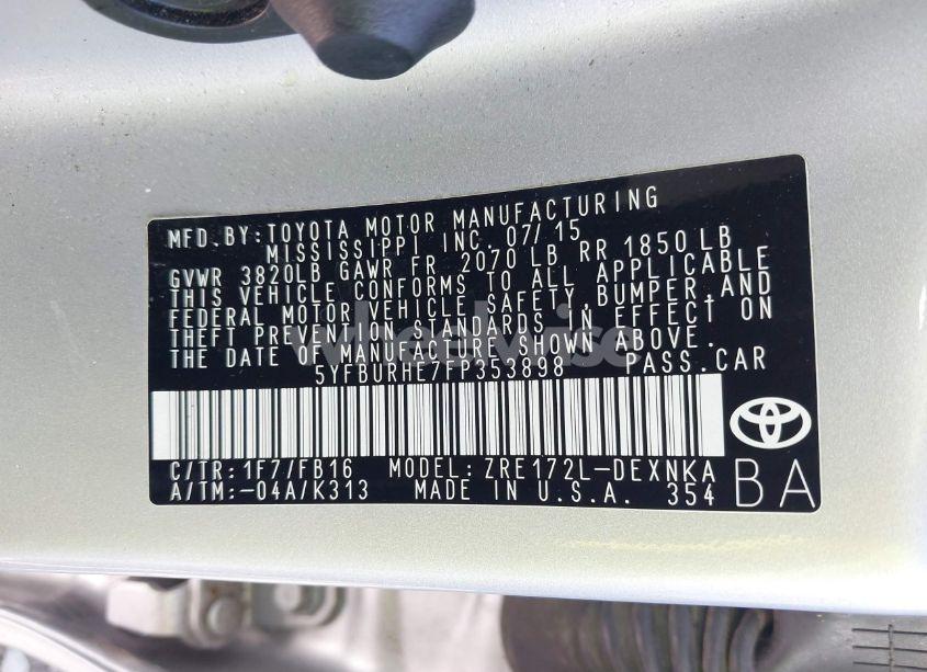 Photo 9 of 2015 Toyota Corolla LE (VIN 5YFBURHE7FP353898)