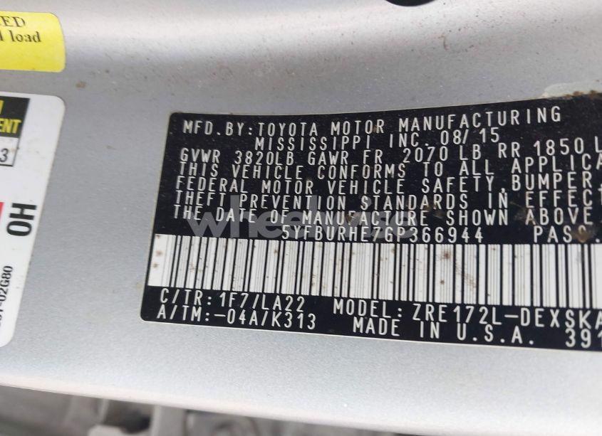 Photo 9 of 2016 Toyota Corolla S PREMIUM (VIN 5YFBURHE7GP366944)