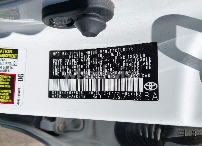 Photo 9 of 2016 Toyota Corolla LE (VIN 5YFBURHE7GP390550)