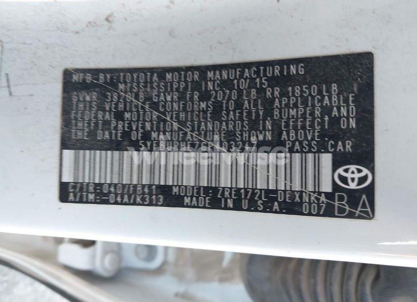 Photo 9 of 2016 Toyota Corolla LE (VIN 5YFBURHE7GP403247)