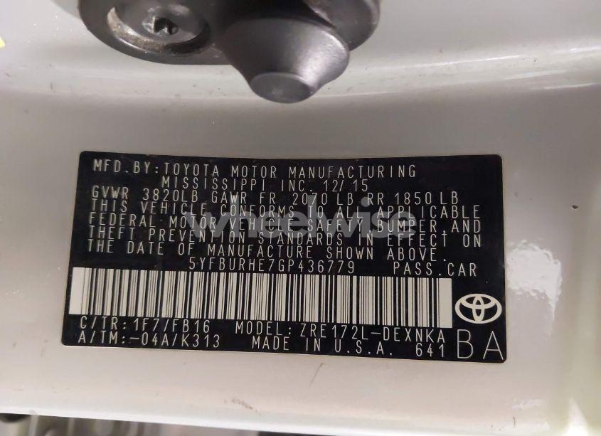 Photo 9 of 2016 Toyota Corolla LE (VIN 5YFBURHE7GP436779)