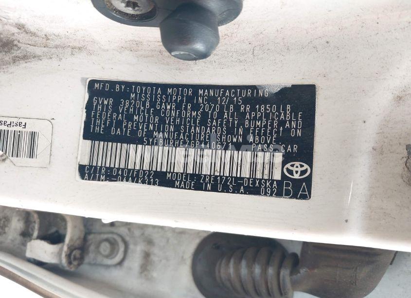 Photo 9 of 2016 Toyota Corolla S PLUS (VIN 5YFBURHE7GP440671)