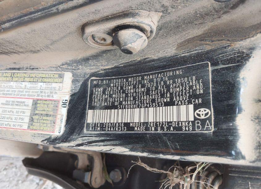 Photo 9 of 2016 Toyota Corolla LE (VIN 5YFBURHE7GP459513)