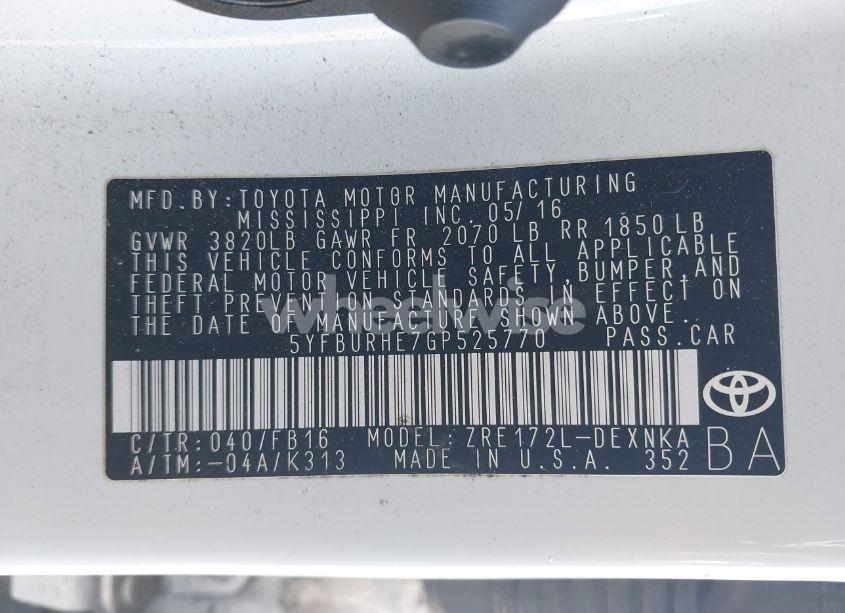 Photo 9 of 2016 Toyota Corolla LE (VIN 5YFBURHE7GP525770)