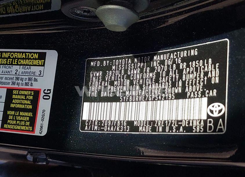 Photo 9 of 2016 Toyota Corolla LE (VIN 5YFBURHE7GP542195)