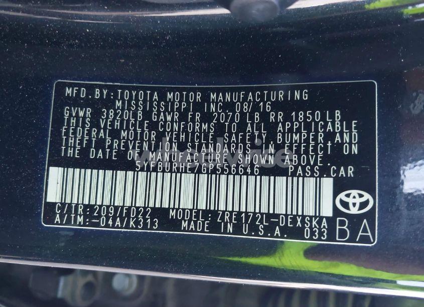 Photo 9 of 2016 Toyota Corolla S PLUS (VIN 5YFBURHE7GP556646)
