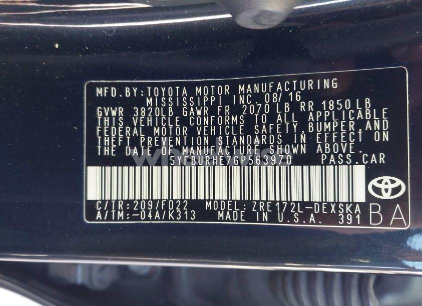 Photo 9 of 2016 Toyota Corolla S PLUS (VIN 5YFBURHE7GP563970)