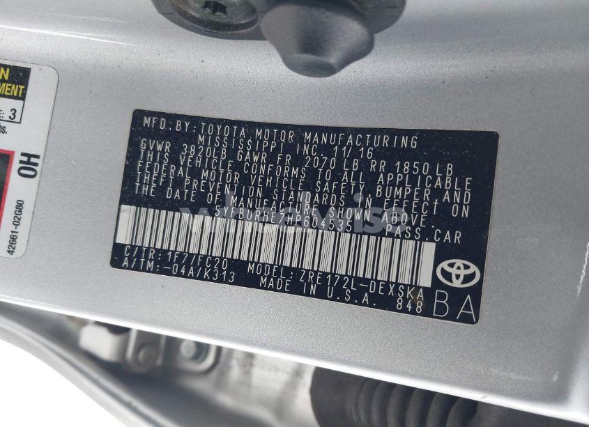 Photo 9 of 2017 Toyota Corolla SE (VIN 5YFBURHE7HP604535)