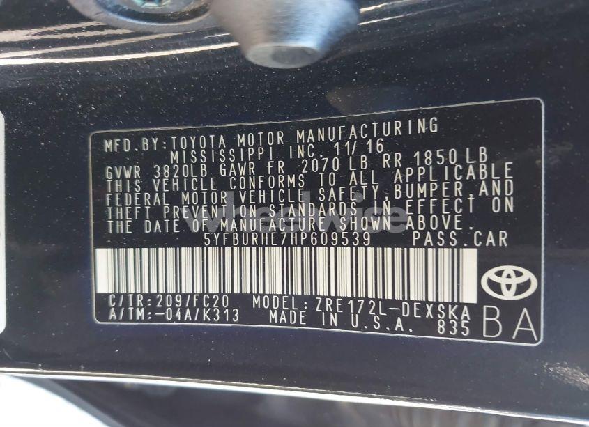 Photo 9 of 2017 Toyota Corolla SE (VIN 5YFBURHE7HP609539)