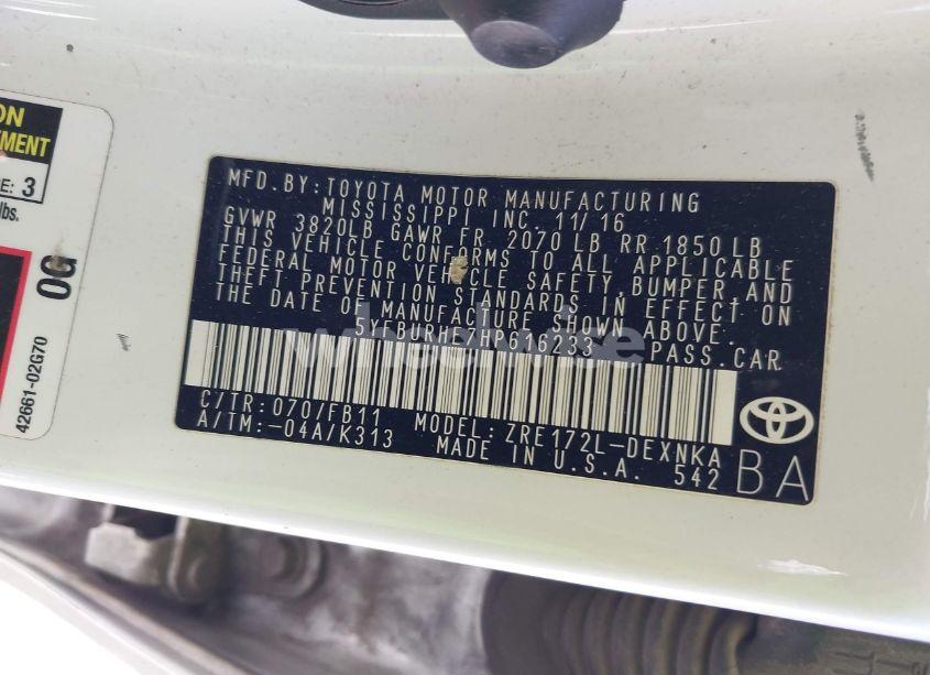Photo 9 of 2017 Toyota Corolla LE (VIN 5YFBURHE7HP616233)