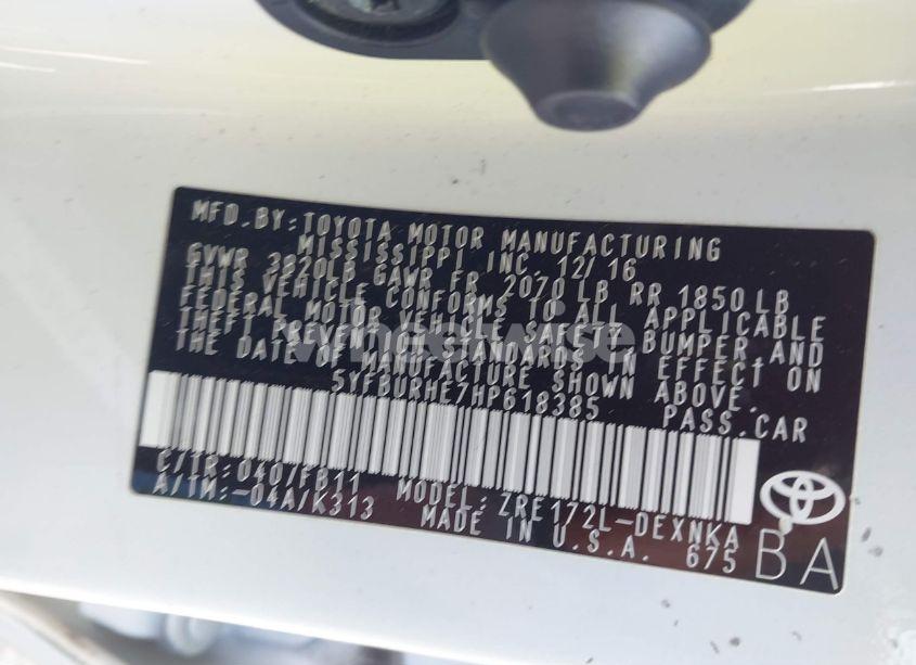 Photo 9 of 2017 Toyota Corolla LE (VIN 5YFBURHE7HP618385)