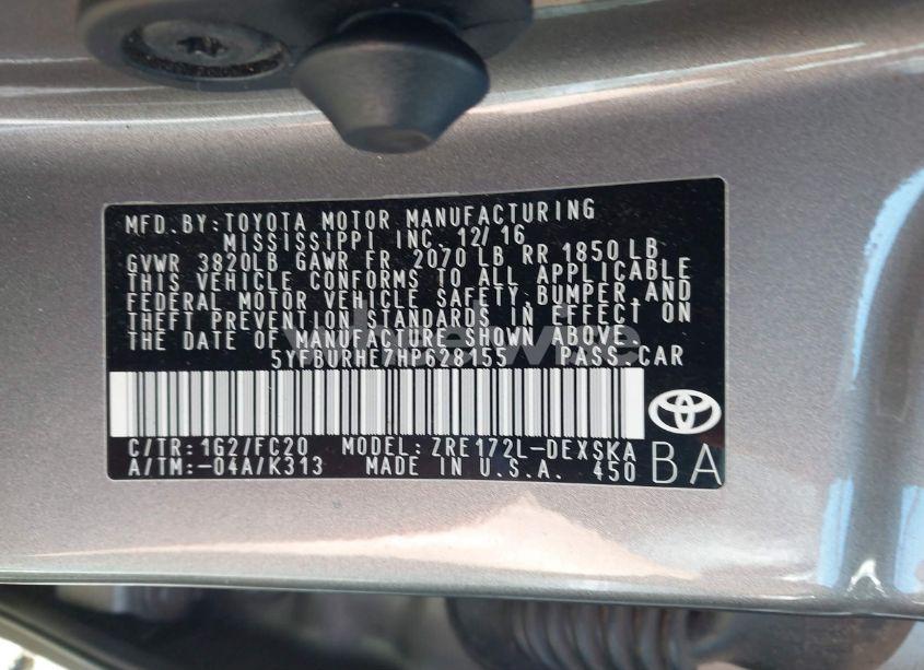 Photo 9 of 2017 Toyota Corolla SE (VIN 5YFBURHE7HP628155)