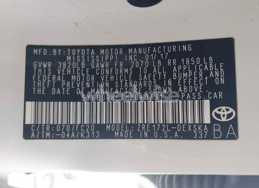 Photo 9 of 2017 Toyota Corolla SE SPECIAL EDITION (VIN 5YFBURHE7HP640791)